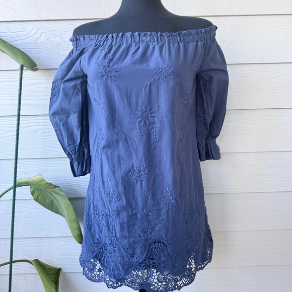 Abercrombie & Fitch Off-Shoulder Embroidered Mini Dress | Size XS‎ | Boho Vibes - Picture 3 of 9